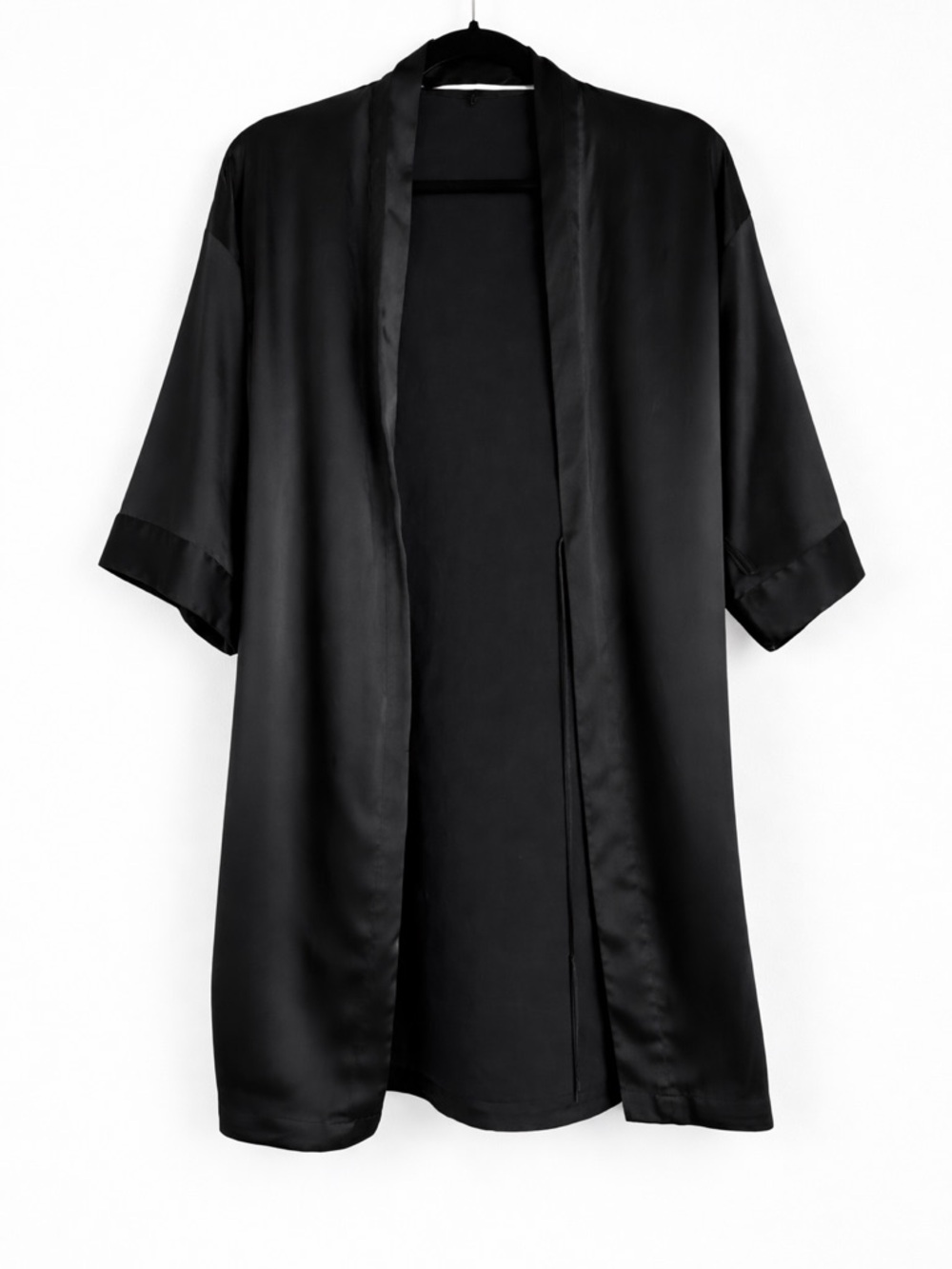 Victoria's Secret Black Robe with Pink Ribbon Trim- Small/‎ Medium No Belt Tie